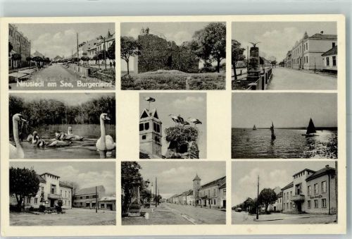 7100 Neusiedl am See - Denkmal Ruine am Tobor Schwanenteich Schwäne Storchennest Störche
