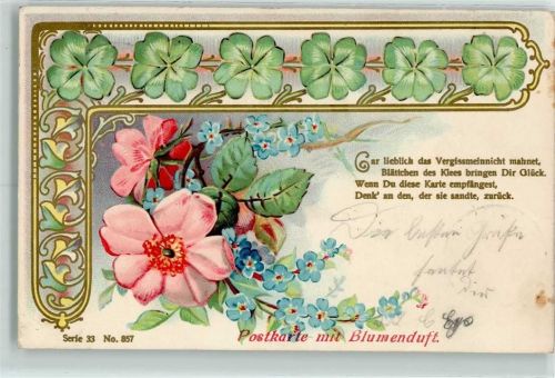 1903 Serie 33 Nr. 857 Poesie Vergissmeinnicht Glücksklee Spruch Lithographie AK