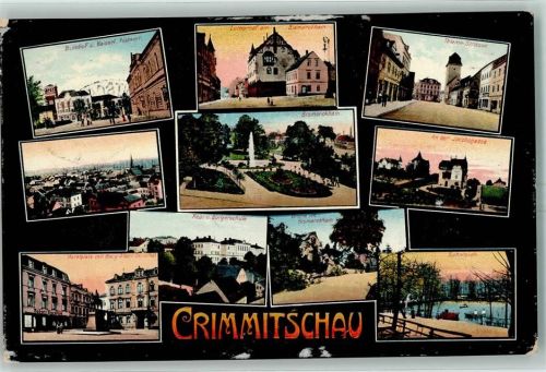 08451 O9630 Crimmitschau 1915 - Bismarckhain Real- u. Bürgerschule Bahnhof Kaisel. Postamt Thieme Straße