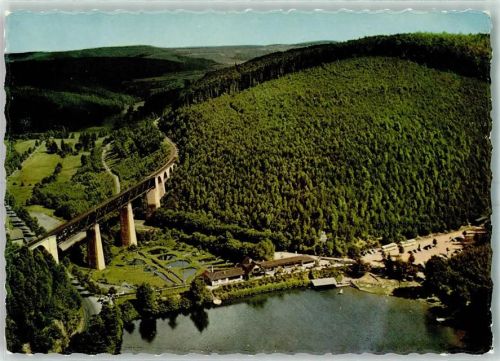 Ramsen Fliegeraufnahme der Eiswoog mit Gasthaus Forelle Eistalviadukt