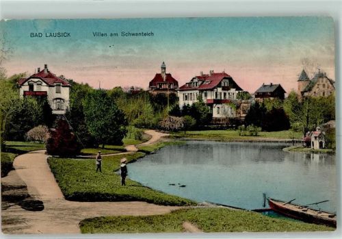 Bad Lausick 1916 Schwanenteich Villen Kinder Ruderboot