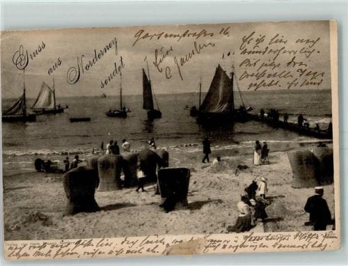 Norderney 1903 Strand Strandkörbe Segelboote Bootsanleger