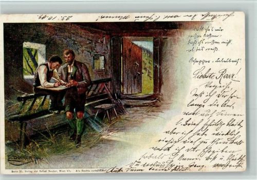 Serie 6 - Vater und Sohn im Stall schreiben einen Brief AK
