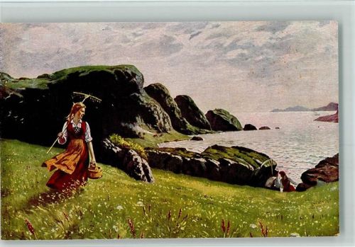 Nr. 1310 von Hans Dahl - Belauscht AK Frau mit einem Rechen , Bäuerin