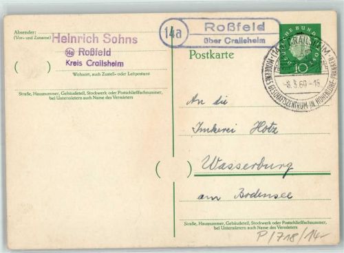 Roßfeld Ganzsache Landpoststempel über Crailsheim