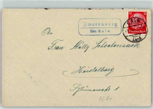 75385 W7264 Zwerenberg , Kr Calw KEINE AK Landpoststempel über Calw Brief