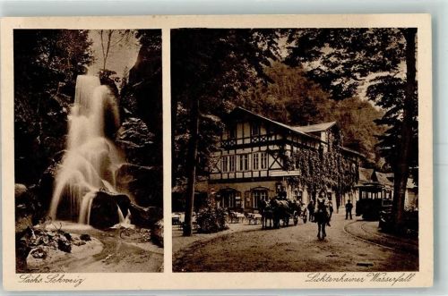 Lichtenhain Lichtenhainer Wasserfall Pferdefuhrwerk Reiter Straßenbahn Gasthaus