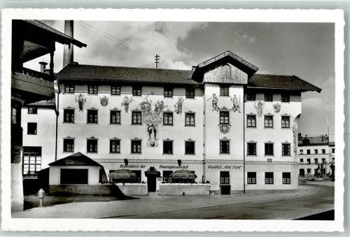 83607 W8150 Holzkirchen , Oberbay - Gasthaus Hotelgasthof Alte Post Inh. Otto Hieber Wandbemalung Sonnenschirm Baustelle