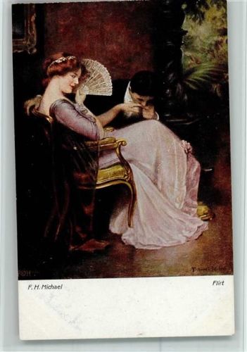 Poesie Liebe Flirt - Handkuss - sign H. Michael - Hanfstaengl Karte Nr. 158 AK Gute Erhaltung