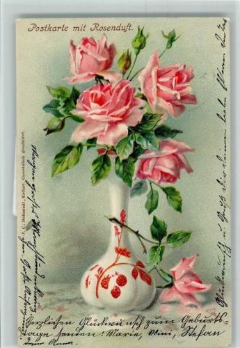 Rosenduft -Blumenvase mit Malerei - Verlag Schmidt AK