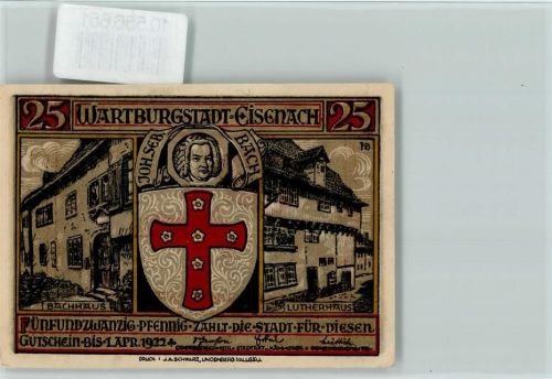 Eisenach Notgeld - Künstler sign Heinz Schiestl -Bachhaus, Lutherhaus