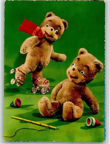 Zwei Teddys einer mit Rollschuhe AK