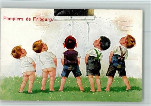 Kinder pinkel an die Wand - AK Gute Erhaltung