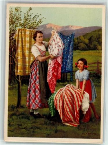 1128 a 7 400 - Waschtag , bunte Wäsche, gute Erhaltung