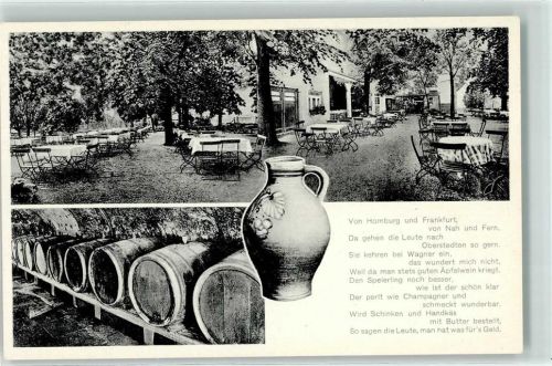 Oberstedten Gasthaus Zum Taunus Gartenwirtschaft Weinfäßer Weinkrug Gedicht