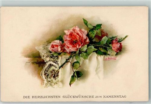 1925 Serie 1342 sign. A. Gabriel Namenstag Rosen Spitze AK