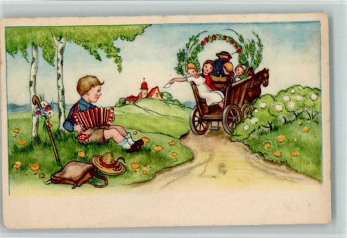 Verlag Erika 3446 Kind Bauernwagen Erntedankfest AK