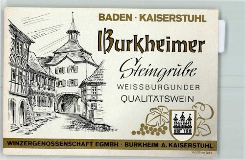 Burkheim Weinetikett Burkheimer Steingrube