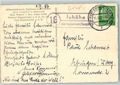64646 W6148 Heppenheim Bergstraße - Landpoststempel Juhöhe