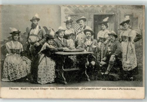 W8100 Garmisch-Partenkirchen Volksmusik Thomas Madls Sänger- und Tänzer-Gesellschaft Die Loisachthaler Tracht Zither 1905