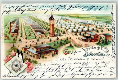 14727 O1831 Döberitz 1899 Lithographie Truppenübungsplatz mit Wasserturm Preußischer Schwarzer-Adler-Orden