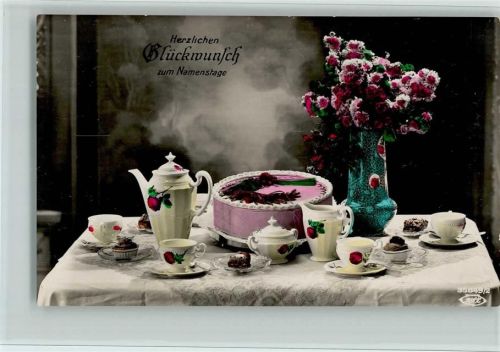 1929 Namenstag Serie 3584-2 - Kaffeetafel - handcoloriert