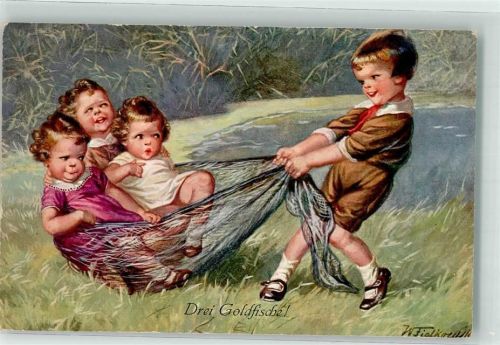 Kinder im Fischernetz gefangen Fialkowska, W. 1925