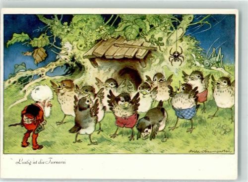 Lustig ist die Turnerei - Vögel vermenschlicht Zwerg Spinne Frosch Verlag Oppel & Hess Nr. 43