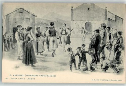 El Aurresku Provincias Vascongadas Baskischer Tanz Motiv Spanien Künstlerkarte