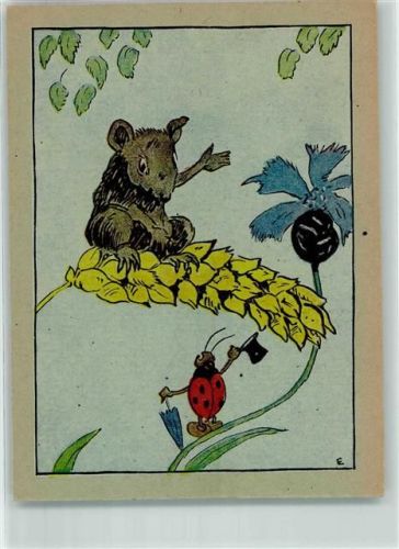 Korn Marienkäfer Kornblume Tiere vermenschlicht sign E Maus Künstlerkarte