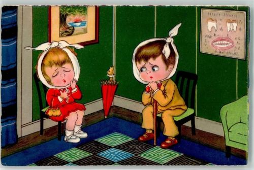 Im Wartezimmer mit Zahnschmerzen Verlag Amag Serie 0272 Zahnarzt 1929 Künstlerkarte