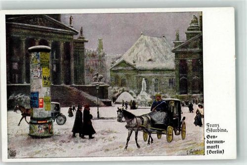 Gendarmenmarkt Litfaßsäule Winter Kutsche sign Franz Skarbina Voigtländer Künstlerkarte