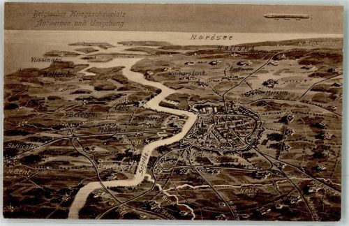 Antwerpen 1914 Vogelschau Zeppelin