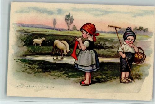 Serie 1716-1 Kinder - Mädchen beim Stricken, gute Erhaltung AK