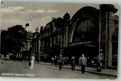 Kattowitz Katowice 1939 Foto AK Bahnhof