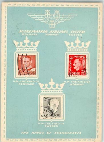Briefmarkenabb. King of Danmark , King of Norway and King of Sweden Sabena 1954