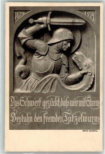 1914 Tatzelwurm Fabeltier Ritter Schwert Drache Verlag der Zeitschrift Frankenland
