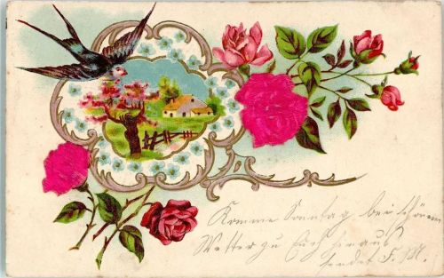 1903 Rosen mit echt Stoff Applikation