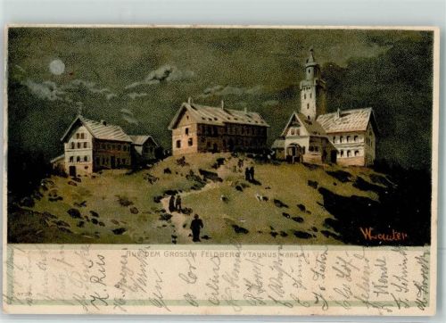 Feldberg 1902 Gasthaus sign. W. Lauter Lithographie Mondschein