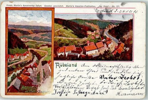 38889 O3725 Rübeland b Blankenburg, Harz 1901 Künstlerkarte sign. Bahndorf Martin´s Künstler Postkarten Nr. 121