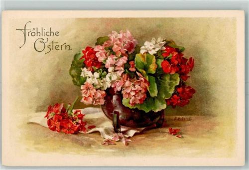 Serie 1393 Stilleben Blumenvase Ostern sign. A. Gabriel AK