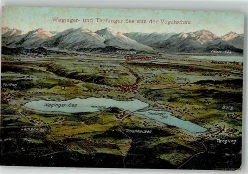 Waging sign. Felle, E. Vogelschau Waginger und Tachinger See
