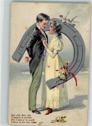 1907 Frau Tauben Blumen P.F.B. Serie 5496