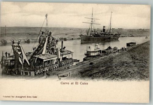 Suez Suezkanal Curve at el Cuiss Dampfschiff Baggerschiff