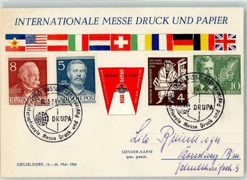 W4000 Düsseldorf Intern. Messe Druck und Papier Drupa Sonderstempel 1954