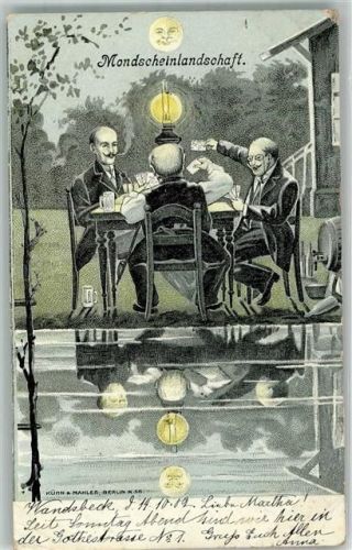 1902 Mondscheinlandschaft Skat Kartenspiel Werbung