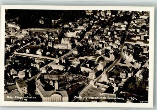 96515 O6400 Sonneberg , Thür 1938 Foto AK Fliegeraufnahme der Innenstadt mit dem Rathaus