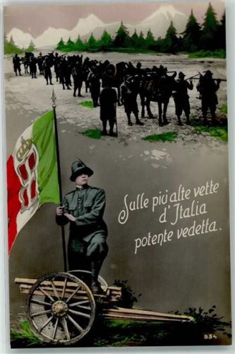 Propaganda WK I Sulle pici alte vette d`Italia potente vedetta Militär Italien Fotomontage AK