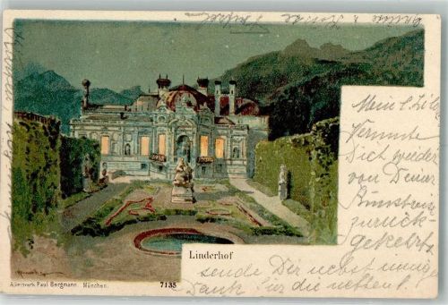 Ettal 1899 Adelskorrespondenz Schloss Linderhof Park Skulptur signiert Künstlerkarte
