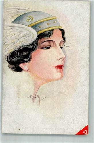 Portrait einer jungen Frau mit Hermeshelm Künstlerkarte Gesellschaft für volkstümliche Bildkunst Serie No. 105